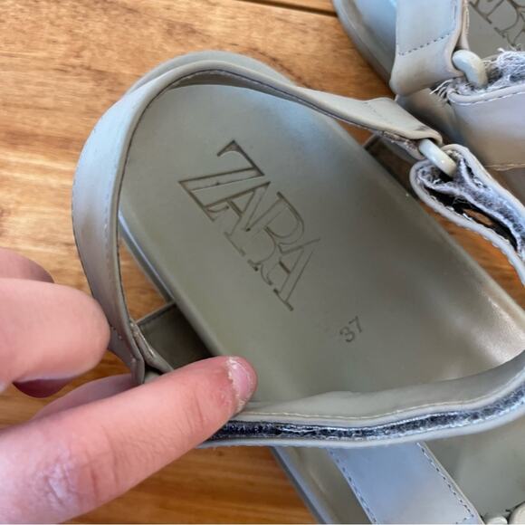 Zara Rubberized Sage Grey Strappy Platform Sandals Size 37 - Picture 3 of 6
